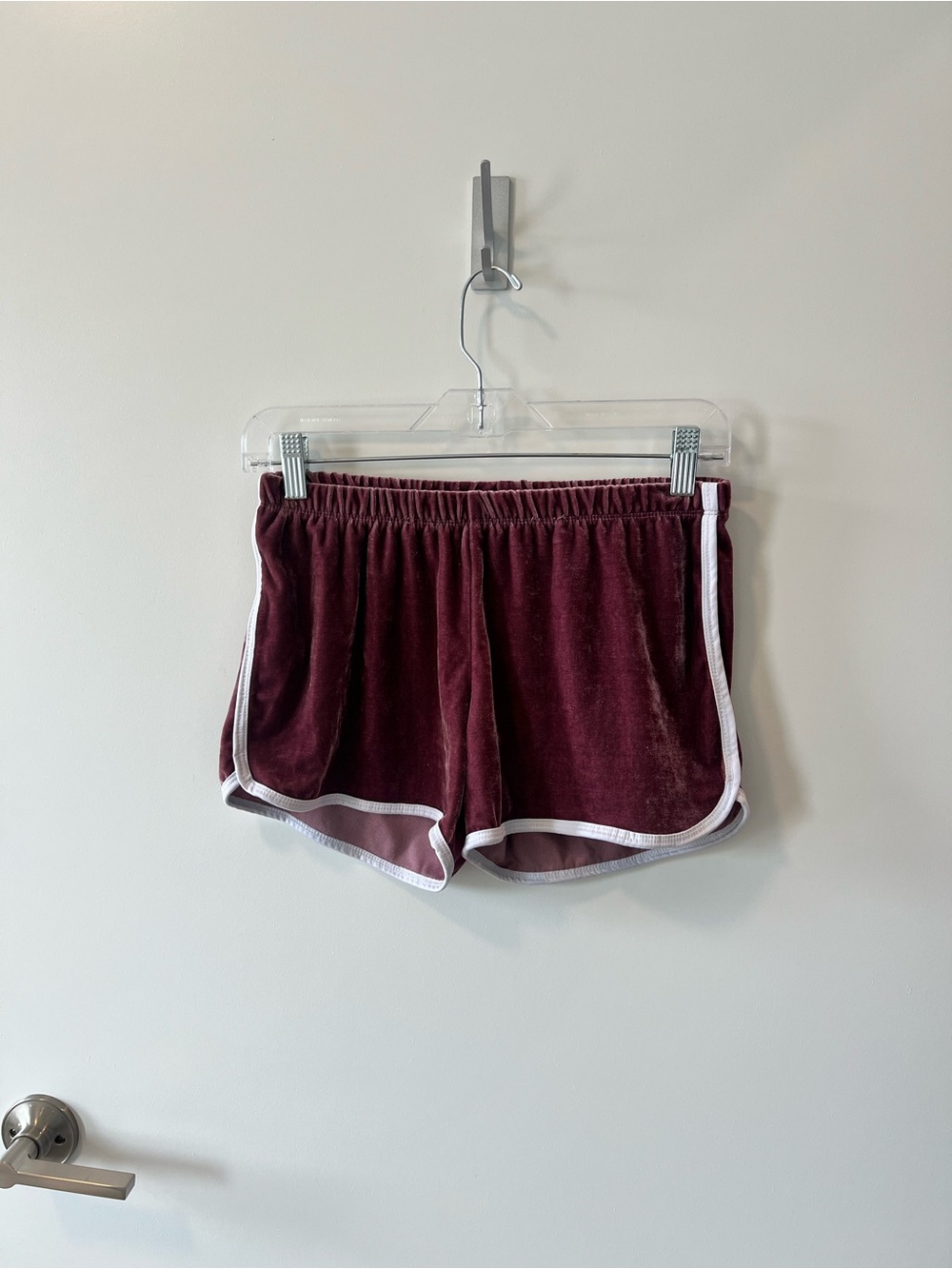 Women's Velour Lounge Shorts in Burgundy with White Trim
